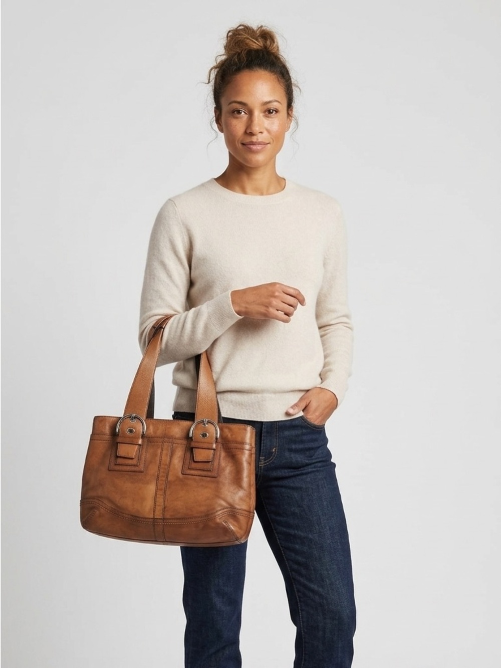 Coach Legacy Leather Tote Bag Tan Cognac Shoulder Handbag F12303